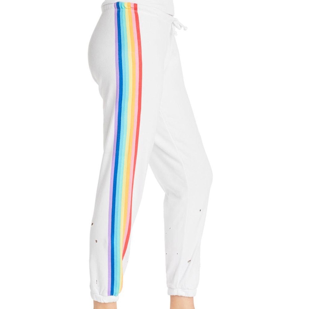 Chaser Brand Rainbow Stripe Distressed Sweatpants